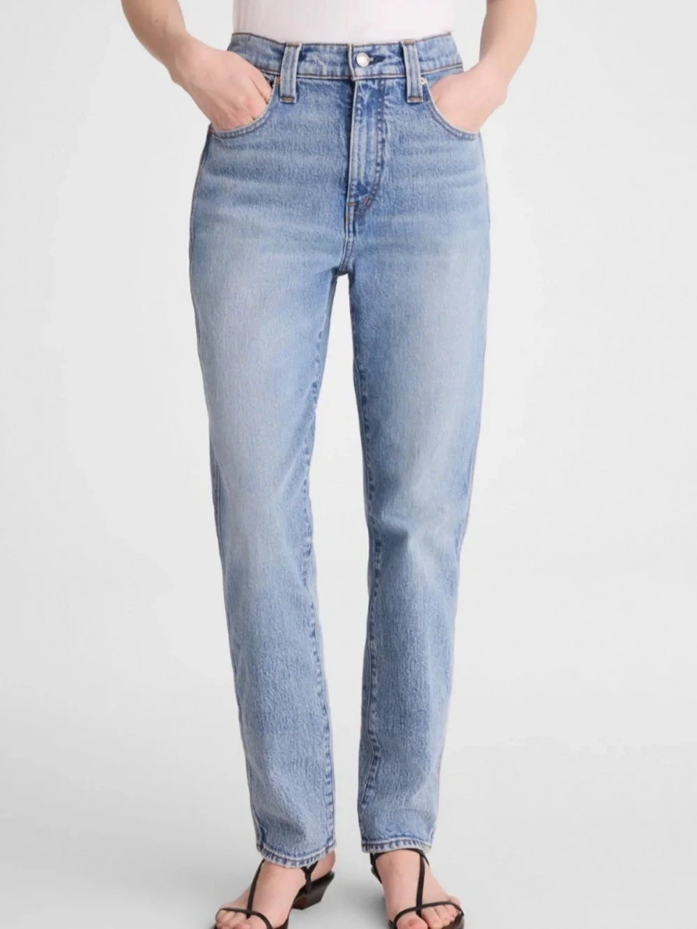 Madewell Jeans Mid Rise Perfect Vintage Distressed Straight Medium/ Light Wash